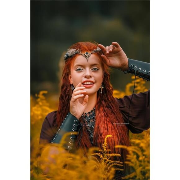 Brown Feather Witch Crown - Handmade Gothic Headpiece Elf Moon Cirlet - Picture 3 of 7